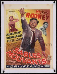 6t198 QUICKSAND linen Belgian '50 different art of Mickey Rooney, Jeanne Cagney & Peter Lorre!