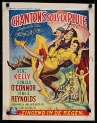6t201 SINGIN' IN THE RAIN linen Belgian '52 wonderful art of Gene Kelly, O'Connor & Reynolds, rare!