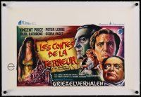 6t202 TALES OF TERROR linen Belgian '62 great art of Peter Lorre, Vincent Price & Basil Rathbone!