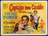 6t306 CAPTAIN FROM CASTILE linen British quad '47 great stone litho of Tyrone Power & Jean Peters!