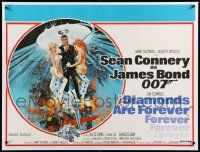6t308 DIAMONDS ARE FOREVER linen British quad '71 McGinnis art of Sean Connery as James Bond 007!