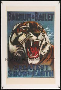 6t089 BARNUM & BAILEY GREATEST SHOW ON EARTH linen REPRO 24x37 circus poster '70s tiger art!