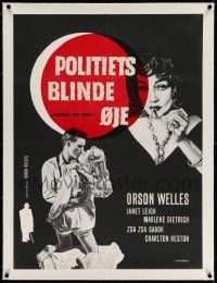 6t232 TOUCH OF EVIL linen Danish R60s Orson Welles, different art of Heston, Leigh & Dietrich, rare!