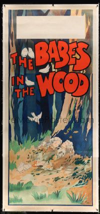 6t058 BABES IN THE WOOD linen stage play English 3sh '30s stone litho of lost kids laying in leaves!