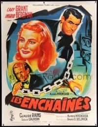 6t166 NOTORIOUS linen French 1p R54 Belinsky art of Cary Grant & Ingrid Bergman, Alfred Hitchcock!