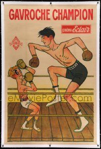 6t150 GAVROCHE CHAMPION linen French 38x57 '13 wacky unfair boxing match cartoon art by Leymarie!