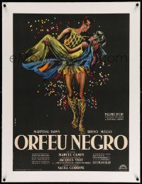 6t264 BLACK ORPHEUS linen French 23x31 R61 Marcel Camus' Orfeu Negro, best art by Georges Allard!