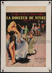 6t271 LA DOLCE VITA linen French 16x24 '60 Federico Fellini, Mastroianni, sexy Ekberg by Yves Thos!