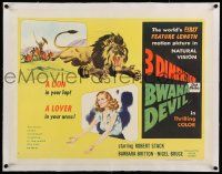 6t030 BWANA DEVIL linen 3D style A 1/2sh '53 3-D art of lion & Barbara Britton reaching off screen!