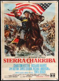 6t146 MAJOR DUNDEE linen Italian 1p '65 Sam Peckinpah, Olivetti art of Charlton Heston, Civil War!
