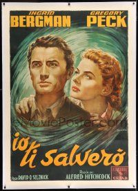 6t148 SPELLBOUND linen Italian 1p R56 Ballester art of Ingrid Bergman & Gregory Peck, Hitchcock!