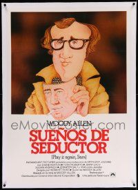 6t299 PLAY IT AGAIN, SAM linen Spanish R80 different cartoon art of Woody Allen with Bogart mask!