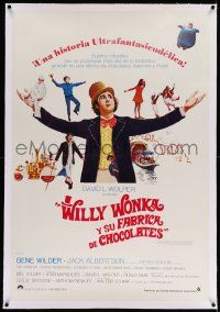 6t304 WILLY WONKA & THE CHOCOLATE FACTORY linen South American '71 image of Gene Wilder & top cast!