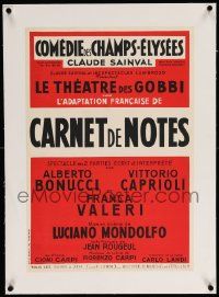 6t262 CARNET DE NOTES linen 16x23 French stage poster '54 the play written by Jean Rougeul!