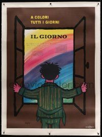 6t063 IL GIORNO linen 40x55 Italian advertising poster '65 great colorful art by Raymond Savignac!
