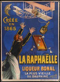 6t064 LA RAPHAELLE linen 45x61 French advertising poster 1908 great Rosetti early airplane art!