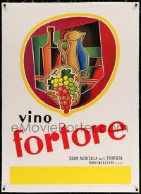 6t108 VINO FORTORE linen 28x39 Italian advertising poster '60s art of grapes & wine bottle!