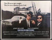 6t026 BLUES BROTHERS linen subway poster '80 John Belushi & Dan Aykroyd are on a mission from God!