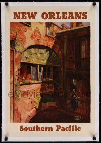 6t073 SOUTHERN PACIFIC NEW ORLEANS linen 16x23 travel poster '29 wonderful art by Maurice Logan!