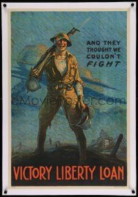 6t077 AND THEY THOUGHT WE COULDN'T FIGHT linen 20x30 WWI war poster '17 great art by Clyde Forsythe!