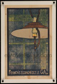 6t076 FRANCAIS ECONOMISEZ LE GAZ linen 14x21 French WWI war poster '16 gas lamp art drawn by kids!