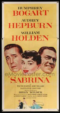 6w112 SABRINA 3sh '54 Audrey Hepburn between Humphrey Bogart & William Holden, Billy Wilder!