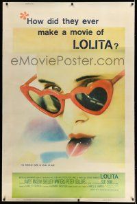 6w009 LOLITA 40x60 '62 Stanley Kubrick, sexy Sue Lyon with heart sunglasses & lollipop, rare!