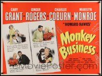 6w171 MONKEY BUSINESS British quad '52 Cary Grant, Ginger Rogers, sexy Marilyn Monroe with chimp!