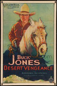 6w080 DESERT VENGEANCE 1sh '31 wonderful art of Buck Jones drawing gun on horseback, very rare!