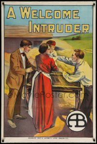 6w127 WELCOME INTRUDER English 1sh '13 stone litho art on D.W. Griffith Biograph short, ultra rare!