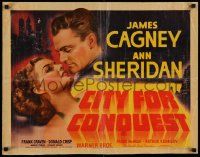 6w129 CITY FOR CONQUEST style B 1/2sh '40 boxer James Cagney & Sheridan by New York skyline, rare!