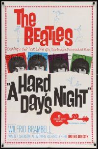 6w082 HARD DAY'S NIGHT 1sh '64 great image of The Beatles in their 1st film, rock & roll classic!