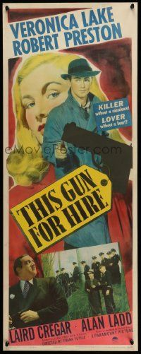 6w019 THIS GUN FOR HIRE insert '42 great image of Alan Ladd with gun & sexy Veronica Lake!