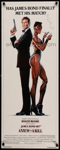 6w145 VIEW TO A KILL insert '85 art of Roger Moore as James Bond & Grace Jones by Daniel Goozee!
