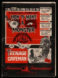 6x637 HOW TO MAKE A MONSTER/TEENAGE CAVEMAN pressbook '58 it'll scare the living yell out of you!