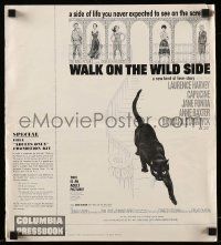 6x964 WALK ON THE WILD SIDE pressbook '62 cool art of black cat on stairs & sexy stars on balcony!