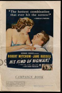 6x615 HIS KIND OF WOMAN pressbook '51 Robert Mitchum, sexy Jane Russell, presented by Howard Hughes