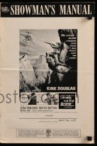 6x693 LONELY ARE THE BRAVE pressbook '62 Kirk Douglas classic, who was strong enough to tame him?
