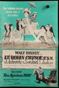 6x701 LT. ROBIN CRUSOE, U.S.N./RUN, APPALOOSA, RUN pressbook '66 Walt Disney double bill w/ad pad!