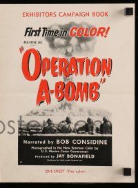 6x772 OPERATION A-BOMB pressbook '52 World War II, image of soldiers watching mushroom cloud!