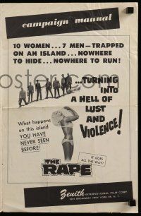 6x805 RAPE pressbook '65 Greek sex, 10 women & 7 men trapped on an island with nowhere to hide!