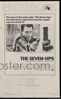 6x846 SEVEN-UPS pressbook '74 close up of elite policeman Roy Scheider pointing gun!