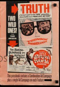6x916 TEENAGE REBELLION/IT'S A BIKINI WORLD pressbook '67 wild teen double-bill!