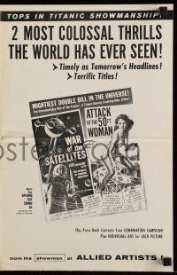 6x970 WAR OF THE SATELLITES/ATTACK OF THE 50 FT WOMAN pressbook '58 two most colossal thrills!