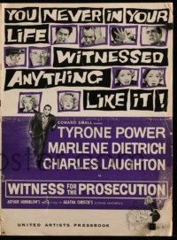 6x991 WITNESS FOR THE PROSECUTION pressbook '58 Wilder, Tyrone Power, Marlene Dietrich, Laughton