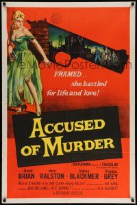 6y015 ACCUSED OF MURDER 1sh '57 cool sexy girl and gun noir image, she battled for life & love!