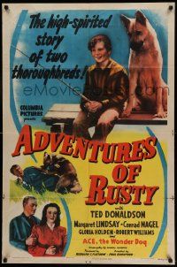 6y018 ADVENTURES OF RUSTY 1sh '45 the high-spirited story of boy and his German Shepherd dog!