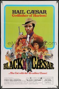 6y087 BLACK CAESAR 1sh '73 AIP Williamson blaxploitation, Godfather of Harlem art by G. Akimoto!