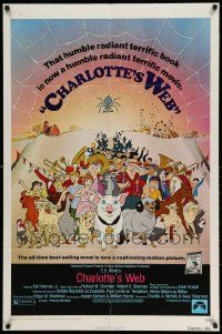 6y139 CHARLOTTE'S WEB 1sh '73 E.B. White's farm animal cartoon classic!