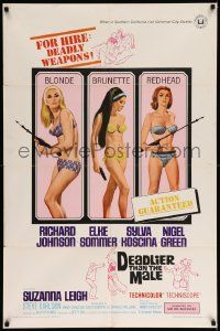 6y172 DEADLIER THAN THE MALE 1sh '67 art of sexy Elke Sommer & Sylva Koscina with spear guns!